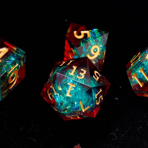 Demon's Blood DND W6, W20 Dice, Red Sharp Edge D&D Dice Set, Dungeons and Dragons Polyhedral RPG