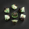 Green Black DND Dice Set, Green Jade Resin Sharp Edge D&D Dice Set for Gifts, Dungeons and Dragons Polyhedral RPG D6, D20 Dice