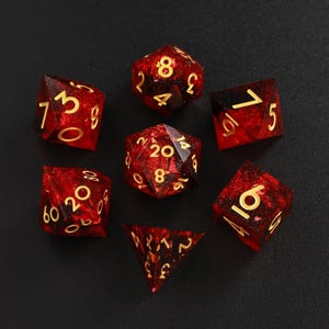Red DND D6, D20 Dice, Fire Red Sharp Edge D&D Dice Full Set, Dungeons and Dragons Polyhedral RPG Dice Set DND