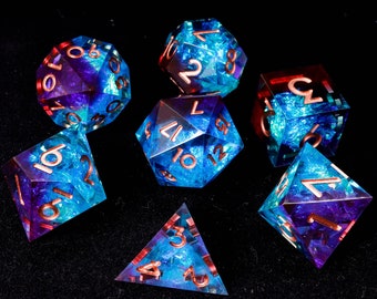 Handmade D20 DND Dice Resin Sharp Edge Dice, Blue Lightning D&D Dice Set for Dungeons and Dragons, Blue Polyhedral Dice Set