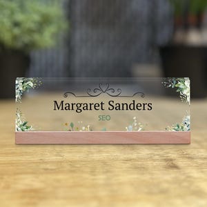 Custom Desk Name Plate Floral Acrylic Name Plaque for Desk Personalized Therapist Name Plate Office Desk Decor Acrylic Signs New Job Gift