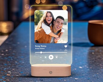 Acrylic Song Plaque Custom Night Light with Photo Personalized Light Up Music Photo Plaque Desk Decor Acrylic Stand Exclusive Couple Gift