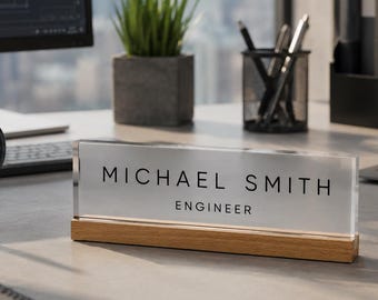 Modern Acrylic Desk Plate, Personalized Name Block, New Job Title Sign, Minimalist Office Decor, Promotion Gift