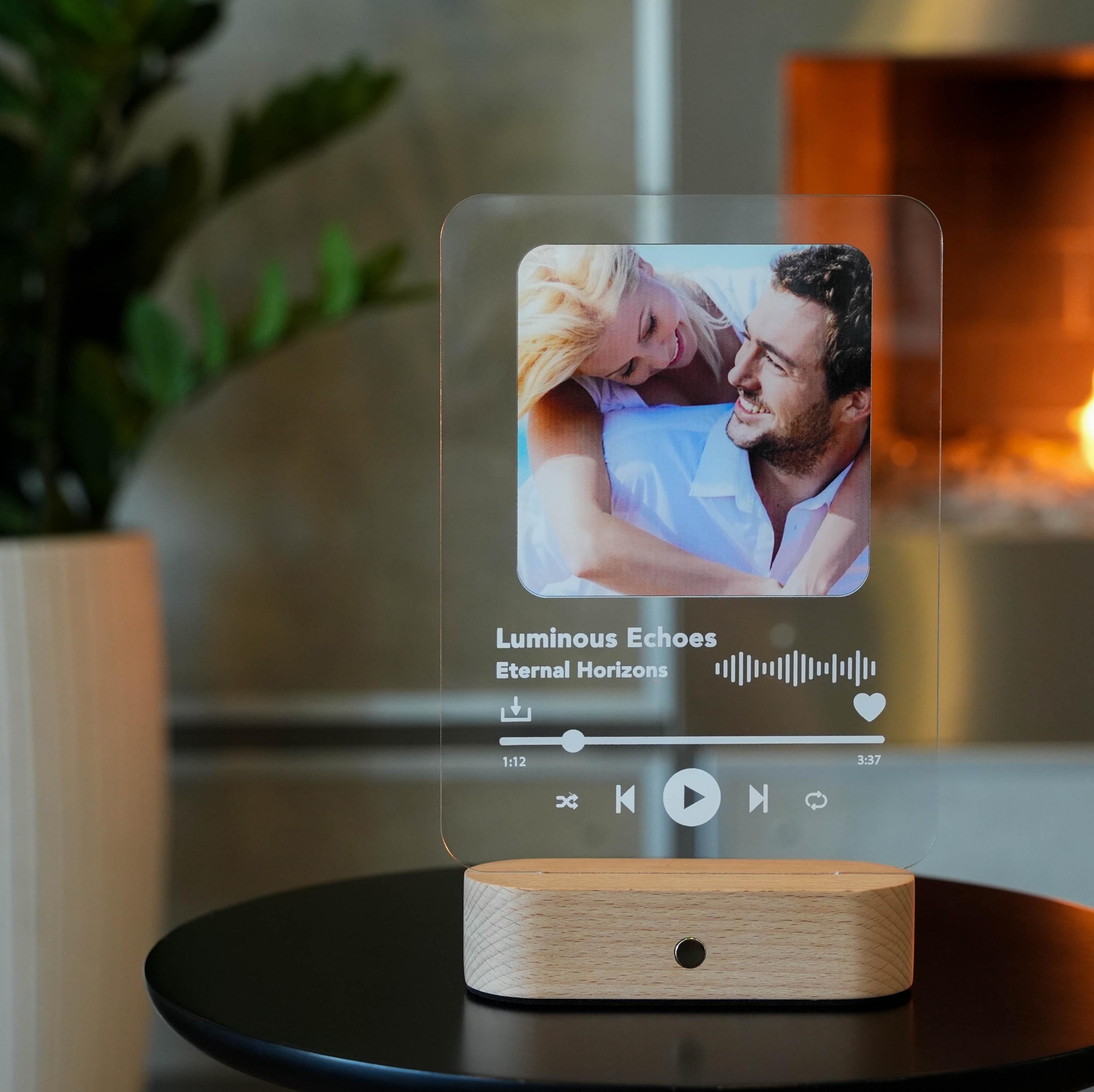 Personalized Acrylic Song Plaque Photo Night Light Acrylic Stand Custom Family Photo Plaque Memory Picture Music Plaque Unique Family Gift