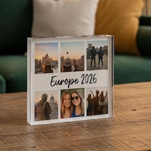 Acrylic Photo Block: Custom Collage Frame for Summer & Travel Memories, Summer Memories Gift for Friends
