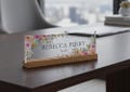 Personalized Sign Desk Plate, Custom Name Plate for Desk, Floral Acrylic Job Title Plate, Promotion Gift, Coworker Gift, Elegant Desk Sign