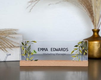 Floral Acrylic Desk Name Plate – Custom Personalized Office Decor