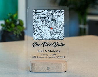 Where We Met Map Custom Light Up Acrylic Map Plaque Where It All Began First Date Map Bedside Lamp Couple Anniversary Gift Acrylic Stand