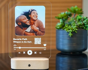 Acrylic Song Plaque Personalized Music Plaque with Custom Photo Light Up Acrylic Music Stand Ultimate 5th Anniversary Gift for Husband