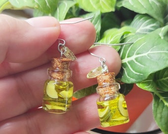 Sour Mango Pickle Dangle Earrings/food jewelry/Food Earrings/ Miniature Pickle Jar/Mango Pickle/Handmade Earring/Miniature/Yummy Earrings