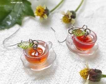 Miniature Teacup Dangle Earrings – Tea Cup Earrings, Polymer Clay Food Jewelry, Cute Gift for Tea Lovers