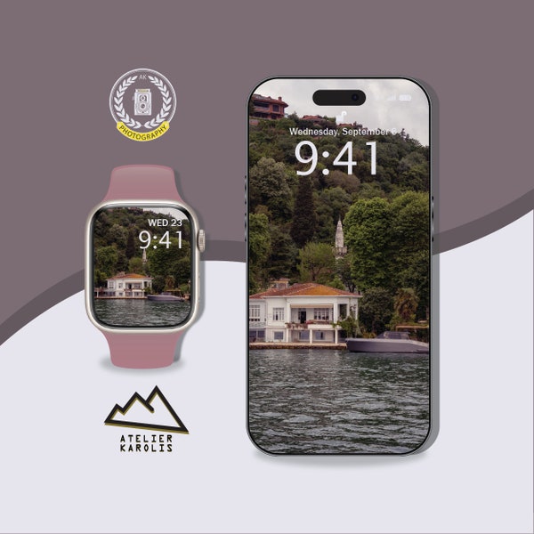 Luxurious Wallpaper For Apple Watch Face Villa Homescreen Sea iPhone Background Cozy Smartwatch Homescreen Lifestyle Wallpaper Natural