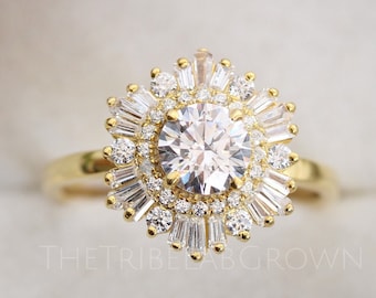 1 Carat Round Cut Moissanite Engagement Ring, Vintage Moissanite Starburst Ring, 14k Gold Round Diamond Wedding Ring, Anniversary Ring