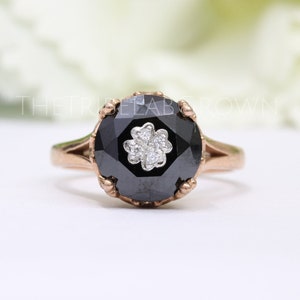 Art Deco Onyx Engagement Ring: 1 Carat Round Cut, Vintage Edwardian Style