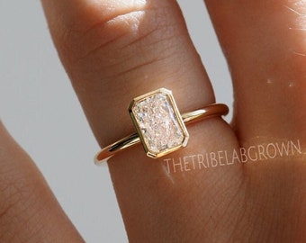 Anello di fidanzamento con castone in oro 14k, anello solitario con diamante taglio brillante da 1,5 ct, creato in laboratorio, regalo per lei, anello nuziale con castone completo brillante