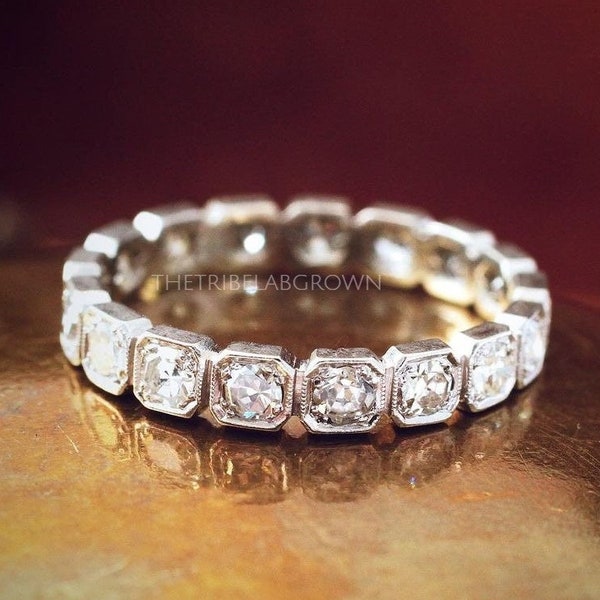 14k Weißgold Moissanit Eternity Band: Vintage Art Deco Jubiläumsring