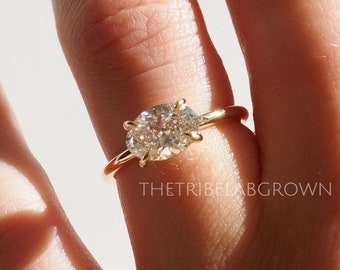1.5 CT Oval Cut Diamond East West Solitaire Ring, 14k Gold Oval Cut Lab Grown Diamond Engagement Ring, Diamond Wedding Ring Anniversary Ring