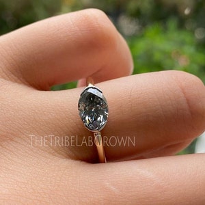 Gray Moissanite Engagement Ring: 14k Gold East West Solitaire
