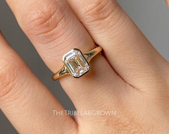 Anillo de compromiso Moissanite de talla esmeralda de 2 quilates, anillo solitario de oro macizo de 14k, anillo de boda con conjunto de bisel, anillo de aniversario para mujeres