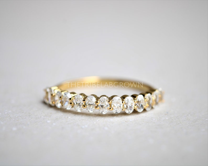 Oval Cut Moissanite Half Eternity Band Oval Wedding Band Women Oval ...