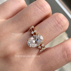 Conjunto de anillos de compromiso Moissanite de talla ovalada de 3 quilates, anillo solitario de oro macizo de 14 k, conjunto de anillos de boda de diamantes a distancia, anillo de promesa para ella imagen 5