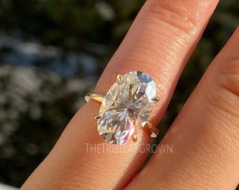 5.5 Carat Oval Moissanite Engagement Ring: 14k Gold Hidden Halo Solitaire