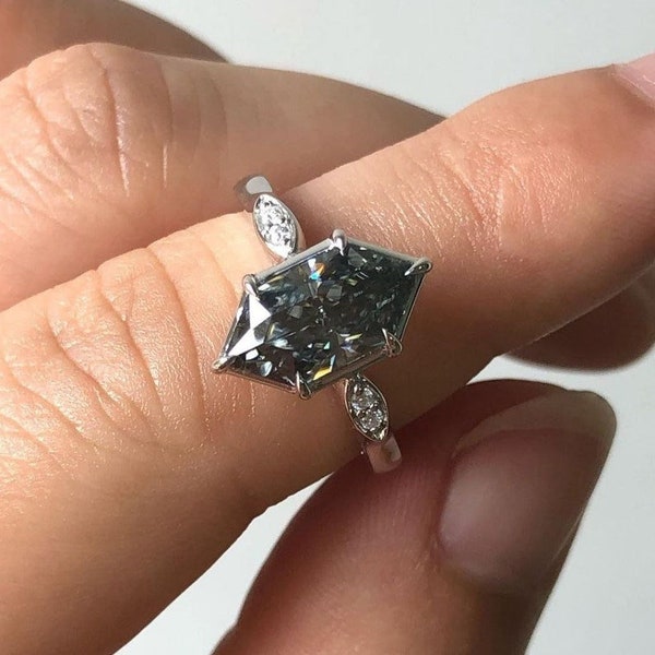 2 CT Niederländischer Marquise Schnitt Moissanit Verlobungsring, Grauer Diamant Ehering für Sie