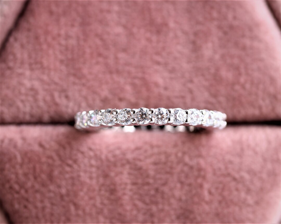 Round Cut Moissanite Engagement Band, Full Eternity Wedding Ring ...