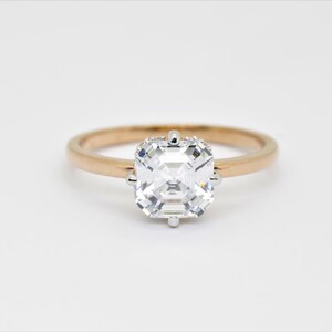 Asscher Cut Moissanite Engagement Ring, Anniversary Gift, Hidden Halo Wedding Ring, 14K Solid Gold Promise Ring, Proposal Ring, Unique Ring