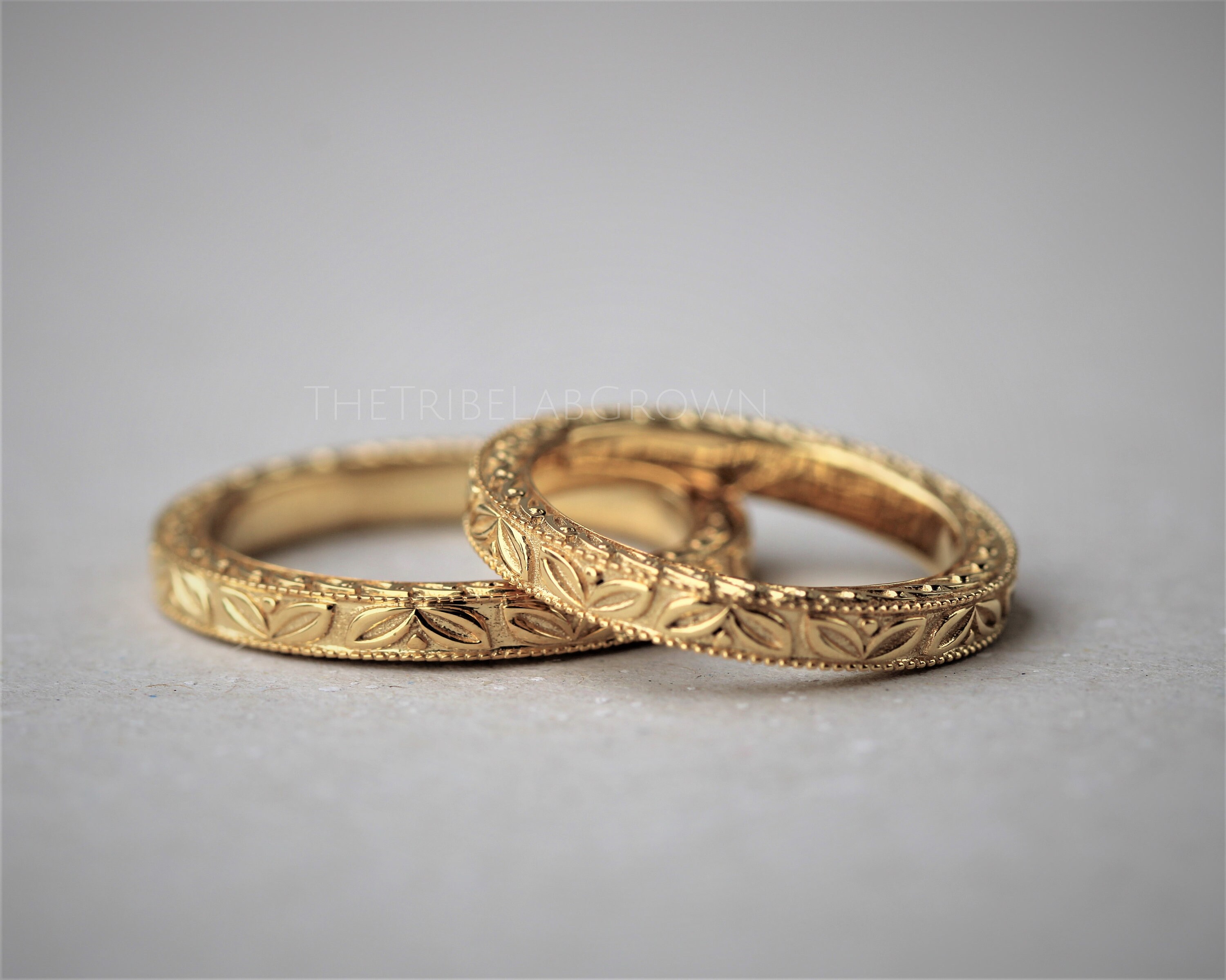 10k Gold Art Deco Wedding Band Ring, Filigree Plain Gold Ring, Solid ...