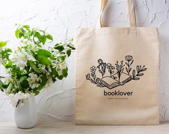 Booklover Tote Bag, Summer Tote Bag, Book Worm Carryall, Reading Tote Bag, Grocery Tote, Library Bag, Bookish Tote Bag, Flower Tote Bag