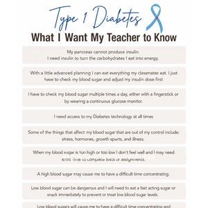 Type 1 Diabetes Teacher Information Sheet | What I Want My Teacher to Know | School Nurse Resource | Classroom Guide | Digital Download
