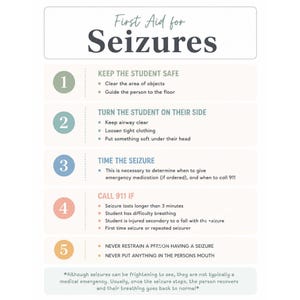 Seizure First Aid Infographic | School Nurse Seizure Response | Teacher Quick Reference | Health Office Printable image 1