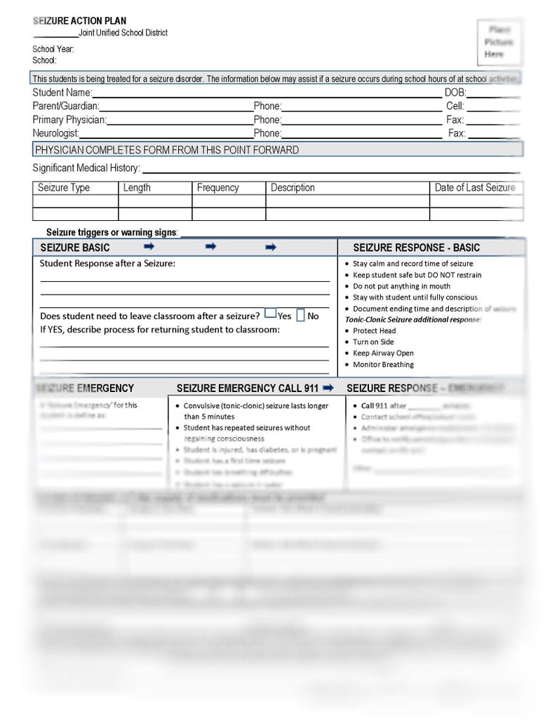Seizure Action Plan, School Nurse Etsy