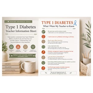 Type 1 Diabetes Teacher Information Sheet | What I Want My Teacher to Know | School Nurse Resource | Classroom Guide | Digital Download