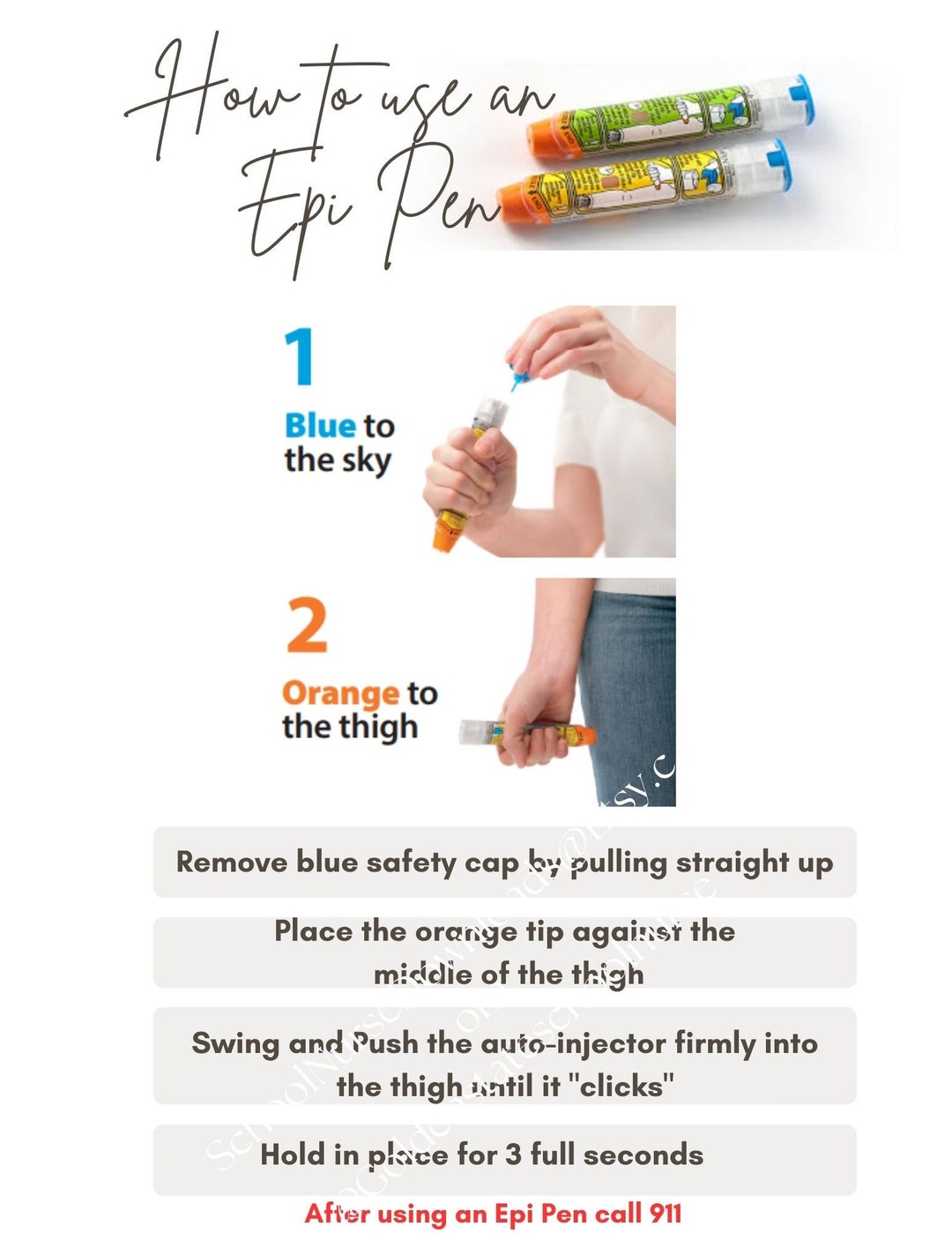 School and Epi Pens, How to Use an Epi Pen Infographic, School Nurse, Teacher Education Etsy