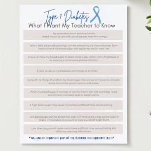 Type 1 Diabetes, What I Want My Teacher to Know, School and Diabetes, School Nurse Infographics- Spanish and English version