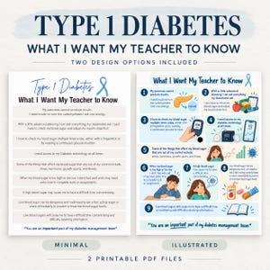 Type 1 Diabetes, Diabetes Teacher Handout, What I Want My Teacher To Know, Digital Download, Two Options