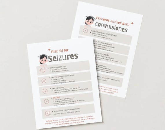 Seizures- School Health Infographic. Set of 2- Spanish and English