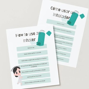 How to Use an Inhaler, School Nurse Infographic, Asthma, Spanish and English
