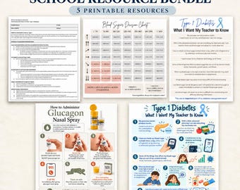 Pacote Escolar sobre Diabetes Tipo 1 | Recursos de Treinamento para Professores e Funcionários | Conscientização sobre Diabetes | Conjunto de Materiais para Enfermeiros Escolares (Imprimir) | Informações sobre a Seção 504