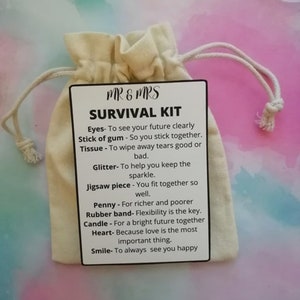 Survivalkit mevrouw en mevrouw, cadeau voor koppels, tasje huwelijkscadeau, burgerlijk partnerschap, nieuwigheid huwelijkscadeau, aandenken, cadeau bruid