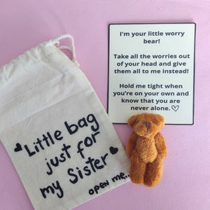 Worrie bear for sister ,send pocket bear , comfort bear, anxiety gift, gift to sister , positive gifts , gift mental health, kids anxiety