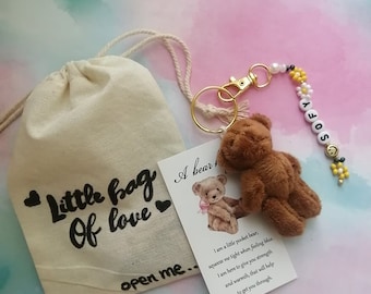 Beautiful hug teddy, I miss you gift, teddy in a bag, comfort gift for loved one, daughter gift from mom, tiny teddy bear comfort, hugs