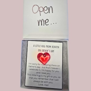 Regalo conmemorativo del día del padre, regalo para papá del cielo, tarjeta del cielo, corazón de bolsillo del cielo.