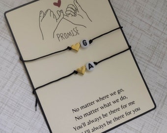 Pulseras de iniciales, pulseras de letras, pulsera de promesa Pinky, pulseras para conjunto de parejas, pulseras de pareja con inicial de deseo, pulsera de mejor amigo.