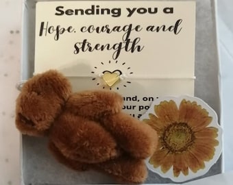 Hope, courage , strength teddy pocket, pocket token, teddy bear anxiety, anxiety gift, get well gift, cancer gift, thinking of you gift