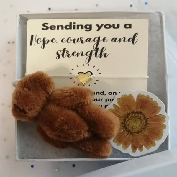 Hope, courage , strength teddy pocket, pocket token, teddy bear anxiety, anxiety gift, get well gift, cancer gift, thinking of you gift