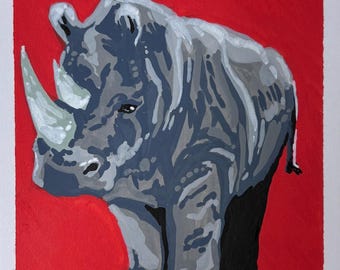 Red Rhino -  Artist Trading Card ORIGINAL (1/1) - OilsByEast