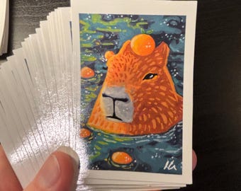 Capybara STICKER - ACEO Artwork - OilsByEast
